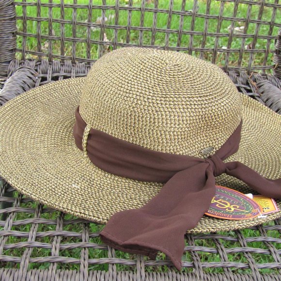 Scala Paper Straw Braided Wide Sun Hat Beach Handcrafted NWT - Picture 1 of 10